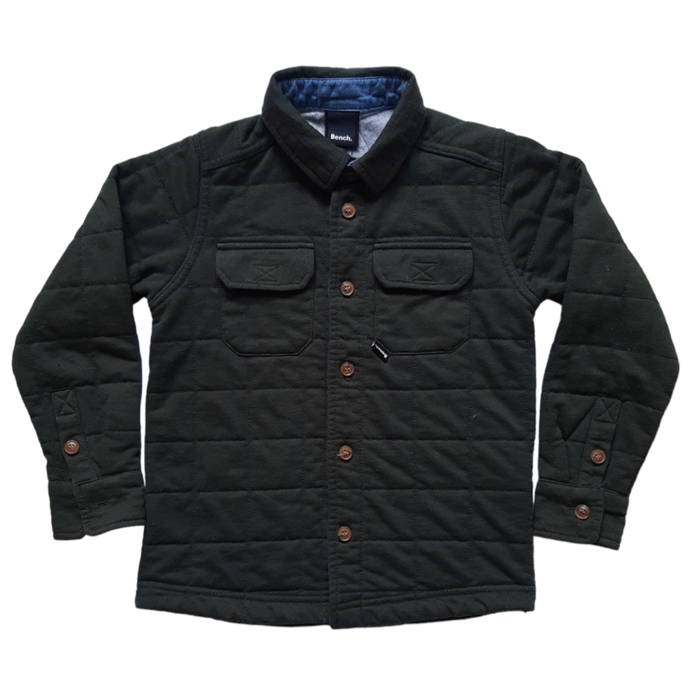 Bench Boys sz 5/6 Years Army Green Button-Up Lined Square Quilted Shirt Jacket